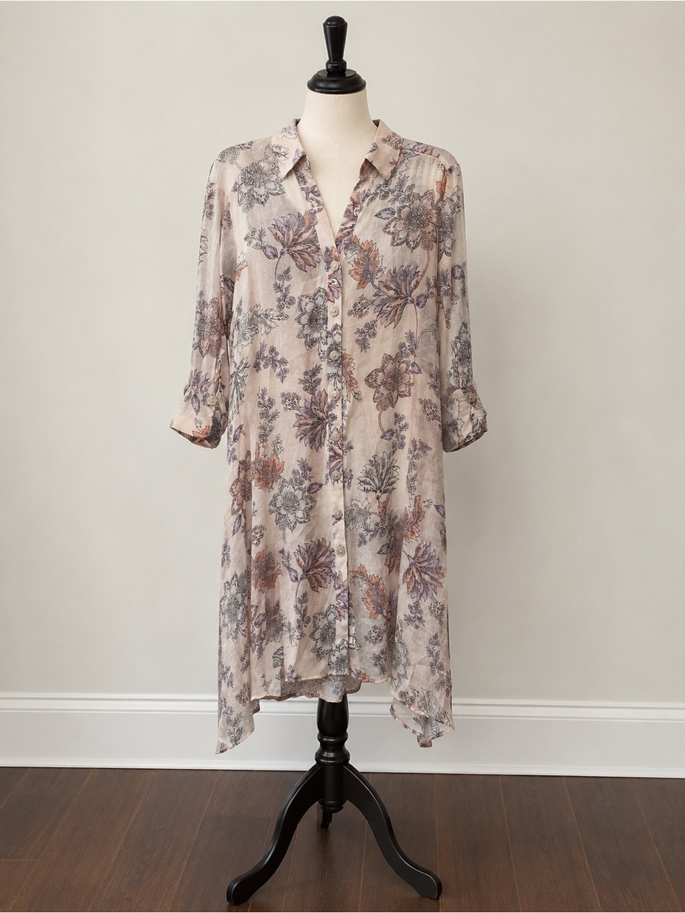Floral Button-Front Shirt Dress in Blush